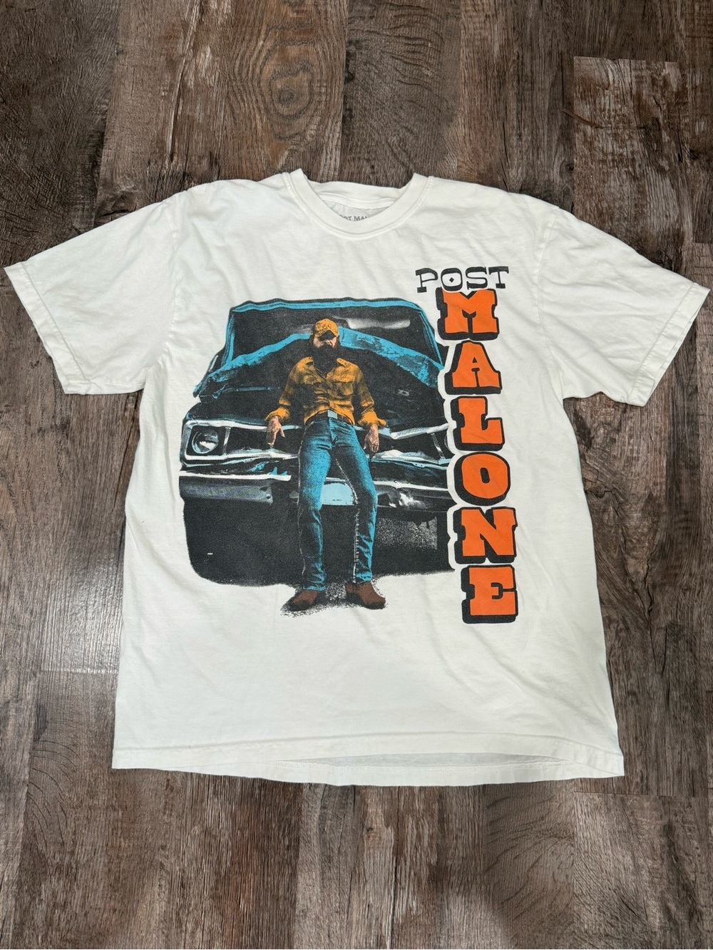Post Malone F-1 Trillion Truck Graphic Print T-Shirt Cotton White Crew Neck L